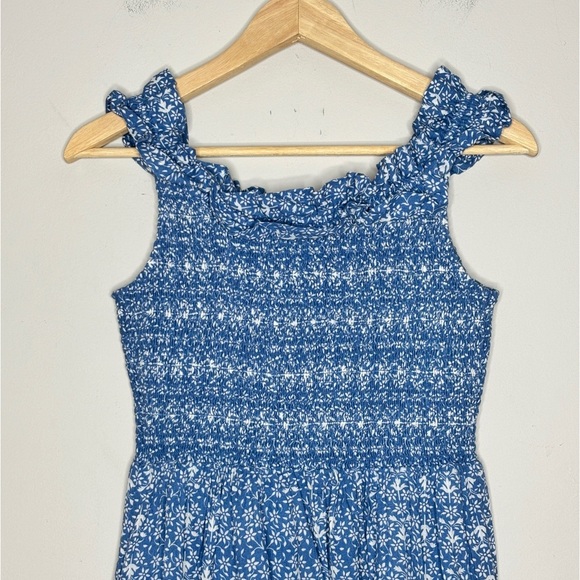 Gal Meets Glam Collection Blue Floral Print Ruffle Neck Sleeveless Maxi Dress 6 - Picture 10 of 11
